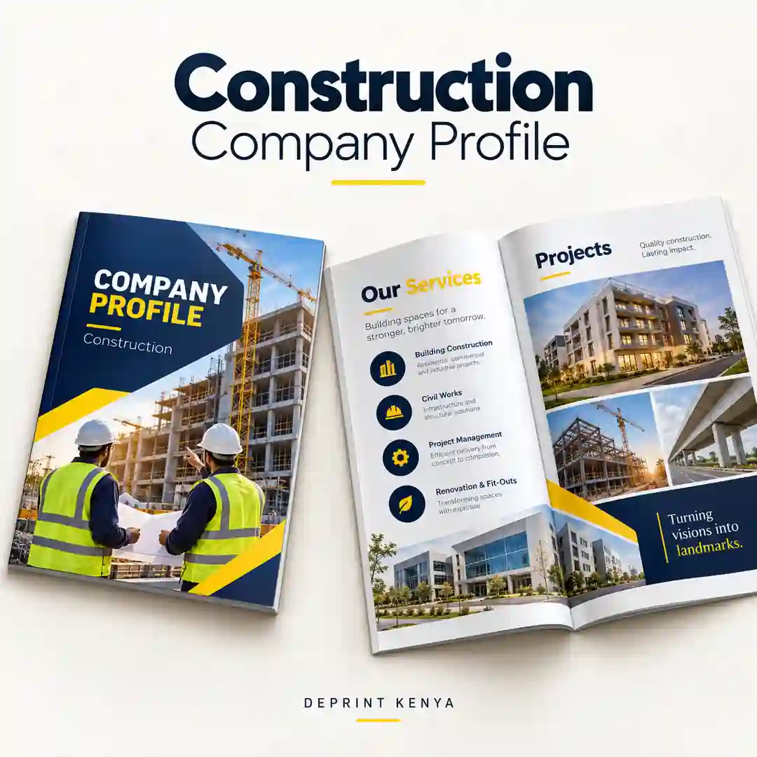 construction company profile design in Nairobi, tours and travel company profile design in Nairobi, ICT company profile design in Nairobi, tender supply company profile design in Nairobi, law firm company profile design in Nairobi.