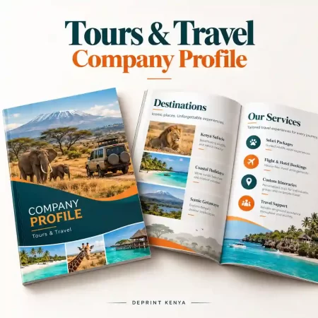 construction company profile design in Nairobi, tours and travel company profile design in Nairobi, ICT company profile design in Nairobi, tender supply company profile design in Nairobi, law firm company profile design in Nairobi.